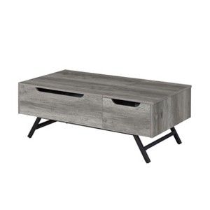 HomeRoots 48" Gray Oak and Black Wood and Steel Lift Top Coffee Table With Drawer - 1 of 4