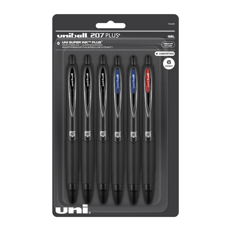 uniball 6pk 207 Plus+ Gel Pen 0.7mm Medium Point Multicolored Ink, 1 of 14