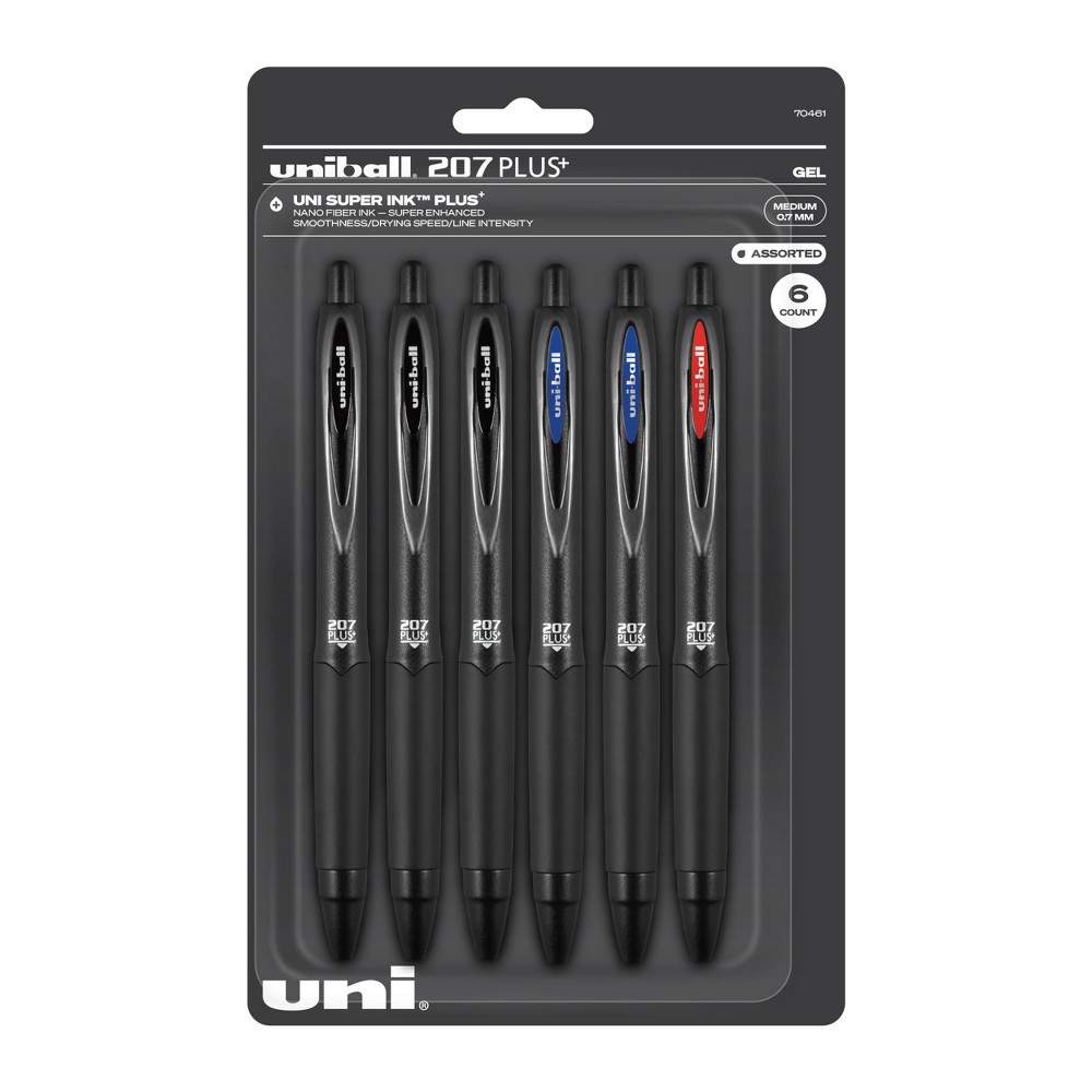 Photos - Accessory uniball 6pk 207 Plus+ Gel Pen 0.7mm Medium Point Multicolored Ink