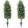 2Pcs Artificial Boxwood Plants with Ground Spikes, Outdoor Faux Topiary Tree, UV Resistant Shrubs for Garden Patio Porch Yard Decor - 3 of 4