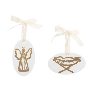 Transpac MDF Metallic Angel/Manger Ornament Set of 2 Christmas Home Decorations - 1 of 1