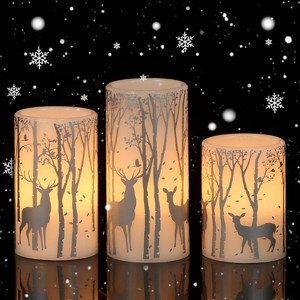 Pack 3 Christmas Decor Flameless Flickering Candles with Automatic Timers, Battery Operated - 1 of 4