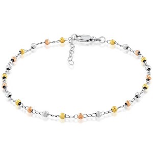 Bella Silver Sterling Silver Diamond Cut Bead Anklet - Tri Color - Yellow - 9+1 Inch - 1 of 2