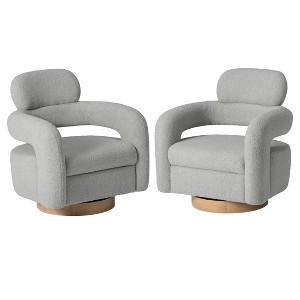 WestinTrends Alexandria Mid-Century Modern Faux Shearling Swivel Barrel Accent Chair (Set of 2) - 1 of 4