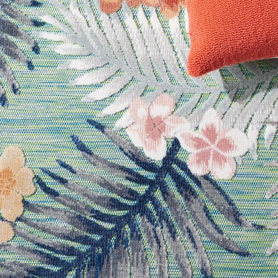 Coastal Breeze Gray Floral 27" Washable Synthetic Runner Rug