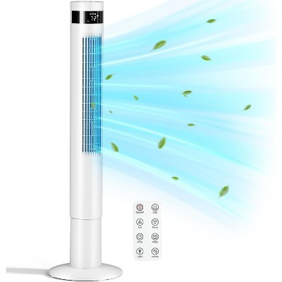 R.W.FLAME 43-Inch Tower Fan, Quiet Bladeless Oscillating Fan with Remote Control, 3-Speed Settings, Built in 12h Timer LED Display Compact Fans