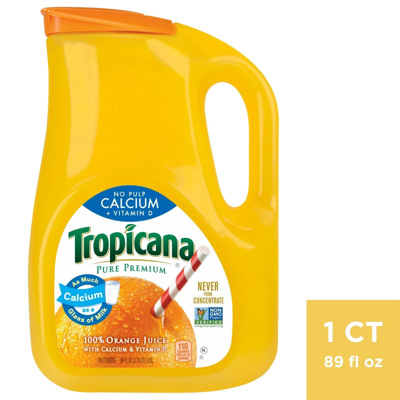 Tropicana Pure Premium No Pulp Calcium + Vitamin D Orange Juice - 89 fl oz, 1 of 4