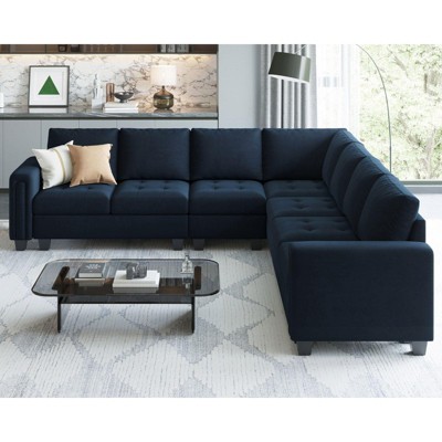 Belffin Modular Velvet Tufted L Shaped Sofa Couch with Reversible Chaises 6-Seater