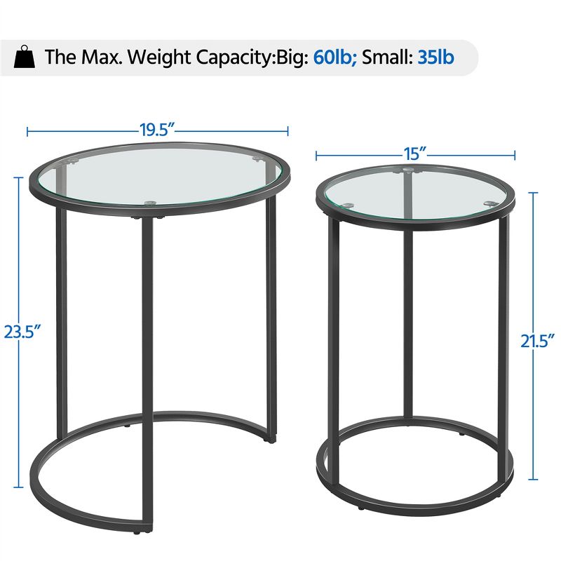Yaheetech Round Nesting End Table Set with Metal Frame and Glass Top for Living Room, 4 of 10