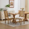 Lyngins Rustic Wooden Dining Chair – Solid Wood & Faux Rattan with Linen Upholstery | Decorative Armrest Kitchen Chair & Living Room Chair - 2 of 4