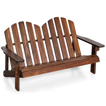 Costway 2 Person Adirondack Chair Kid Solid Wood Loveseat Backrest Arm Rest Patio Coffee/White