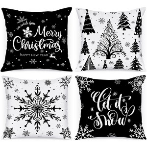 Christmas Throw Pillow Covers 18x18 4 pcs, Black White Merry Christmas Xmas Winter Snowflake - 1 of 3