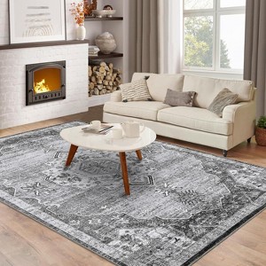 Acekool 2x6 Washable Runner Rug - Non-Slip Entryway Carpet, Low-Pile Grey Indoor Mat for Hallway, Kitchen, Laundry Room - 1 of 4