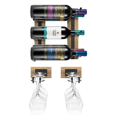 Sorbus Wire & Wood Wine Rack and Glass Holder Wall Mounted for Bottles, Wine Glasses, for Home Bar