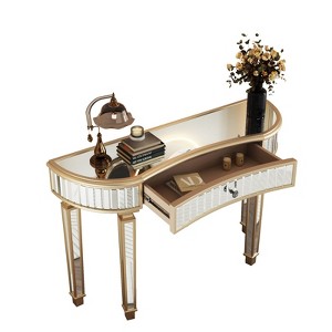 AZL1 Life Concept Vanity Table Half-Moon Mirrored Fluted Glass Crystal Knob Drawer for Bedroom Dressing Room Entryway, Gold, 52.75"*18.11"*11.8" - 1 of 4