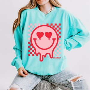 Simply Sage Market S.W.Smiley Valentine Smiley Checkered Lightweight Garment Dyed Sweatshirt - 1 of 4