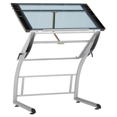Triflex Drawing Table Soft Silver - Studio Designs: Mid-Century Modern Drafting Desk, 22° Tilt, Metal Frame