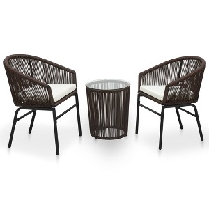 vidaXL 3 Piece Bistro Set with Cushions PE Rattan Brown - 1 of 4