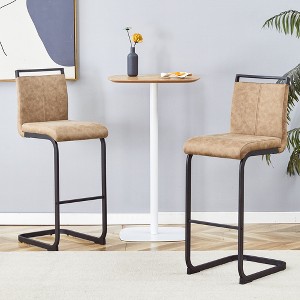 TiramisuBest Set of 2 28" Linen Woven Swivel Bar Stools, Upholstered Counter Chairs with Back, Armrest & Footrest, Black Legs (Grey) - 1 of 4