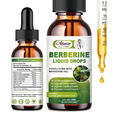 Alliwise Berberine Liquid Drops Support Immune, Digestion System & Heart Health, 2 Fl Oz (Apple)