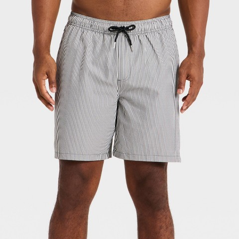 Goodfellow & Co Men's 7'' Swim Trunks with Boxer Brief Liner - Goodfellow & Co™ Blue Stripe M