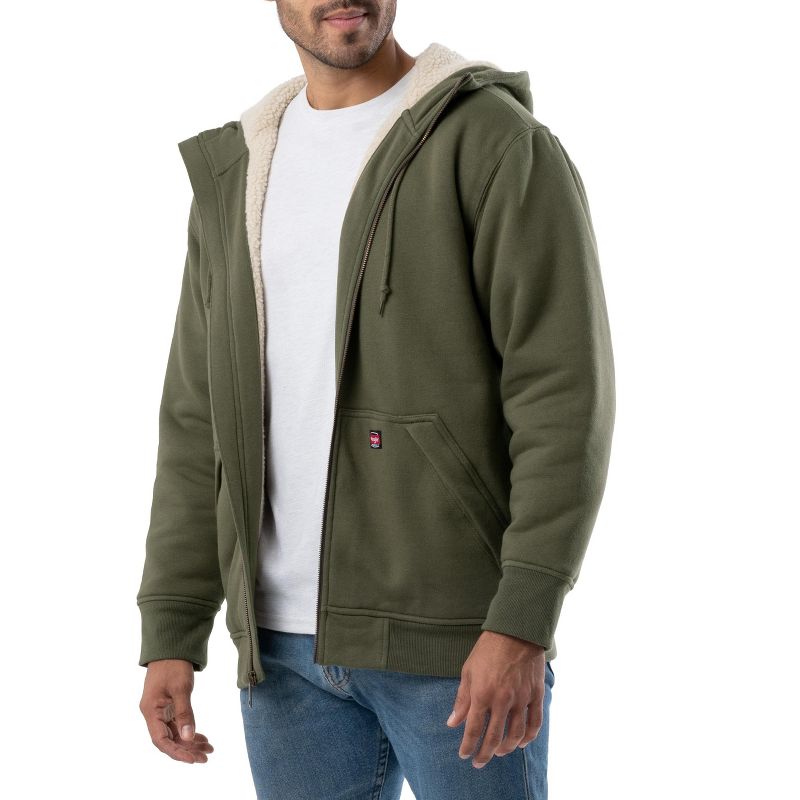 Wrangler Workwear Men's Full Zip Up Guardian Heavyweight Faux Shearling and Quilt Lined Hooded Jacket, 4 of 5