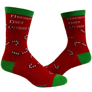 Crazy Dog T-Shirts Women's Naughty Nice I Tried Socks Funny Christmas List Good Bad Graphic Footwear - 1 of 4