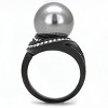 Slickblue Women's IP Black Stainless Steel Ring with Gray Synthetic Pearl, Size 5-10 - 3 of 4