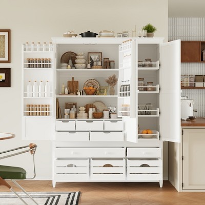 Whisen Traditional Freestanding Wooden Kitchen Pantry, Large Kitchen Storage Cabinet Cupboard