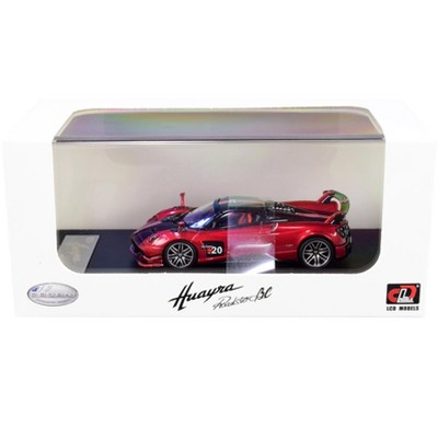 Pagani Huayra Roadster BC Red Metallic and Carbon with Red and White Stripes 1/64 Diecast Model Car by LCD Models