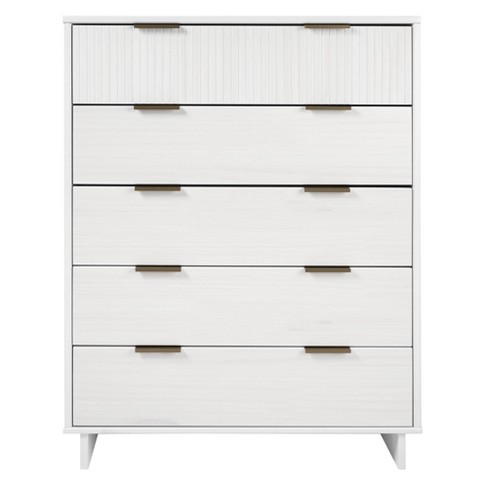 Manhattan Comfort Tall Granville Modern 5 Drawer Dresser White: Vertical Storage, Painted Wood ...