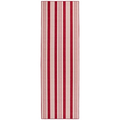 Abby Red and White Striped Polyester Washable Area Rug, 2' x 3'