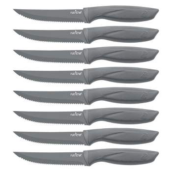 NutriChef 8 Pcs. Steak Knives Set - Non-stick Coating Knives Set with Stainless Steel Blades, Unbreakable knives, Great for BBQ Grill (Gray)