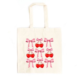 City Creek Prints Cherry Coquette Bow Chart Canvas Tote Bag - 15x16 - Natural - 1 of 2