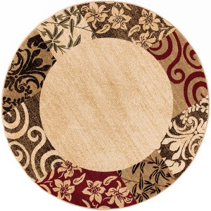 Well Woven Verdant Vines Modern Damask Border Casual Oriental Contemporary Floral Formal Gradient Soft Beige Area Rug - 1 of 4