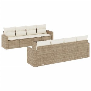 vidaXL Patio Sofa Set with Cushions Outdoor Furniture 9 Piece Poly Rattan - Beige and Cream - 1 of 4