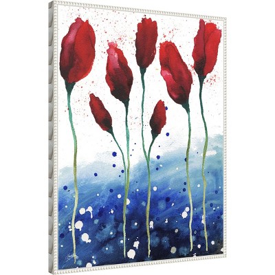 Patriotic Floral Abstract Red and Blue Canvas Wall Art