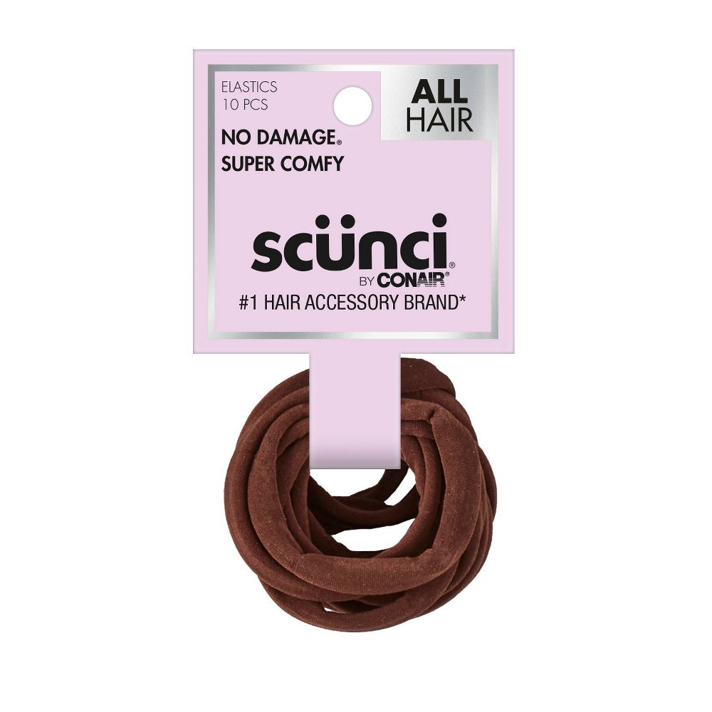 Photos - Hair Styling Product scünci No Damage Super Comfy Hosiery Elastic Hair Ties - Brown - All Hair