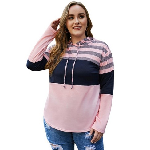 Whizmax Women Plus Size Striped Color Block Hoodie Drawstring Long Sleeve Hooded Pullover Sweatshirt Target