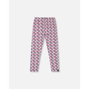 Deux par Deux Girl Organic Cotton Leggings Blue Apple Print - 1 of 4