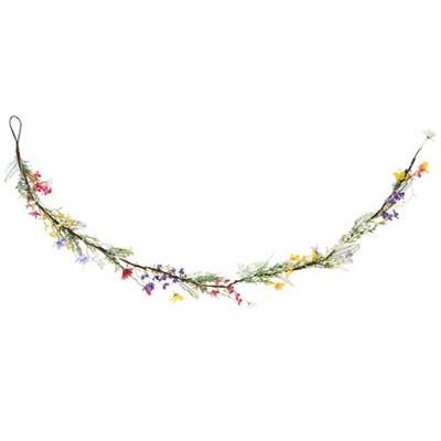 The Lakeside Collection Spring Wildflower Lighted LED Candle with Ring Garland and Wreath - Garland