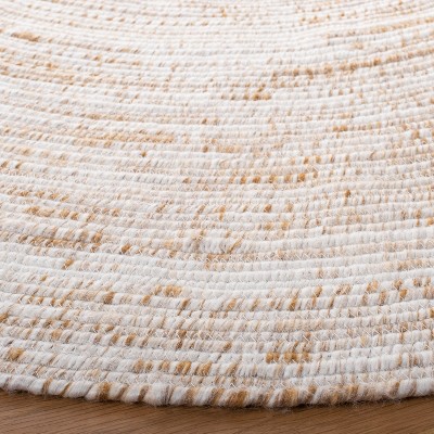 Ivory and Brown Round Braided Synthetic Area Rug