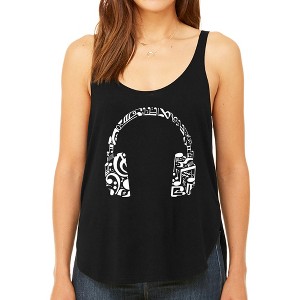LA Pop Art Women's Premium Word Art Flowy Tank Top - Music Note Headphones - 1 of 4