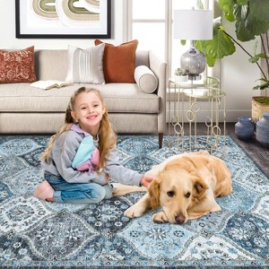 Washable Vintage Oriental Rug, Low-Pile Non-Slip Carpet for Living Room, Bedroom & Home Decor - 1 of 4