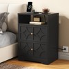 Heynemo Large Nightstand with 2 Drawers, Modern Side Table with Charging Station, Accent End Table with Diamond Carvings, Storage Cabinet - 2 of 4