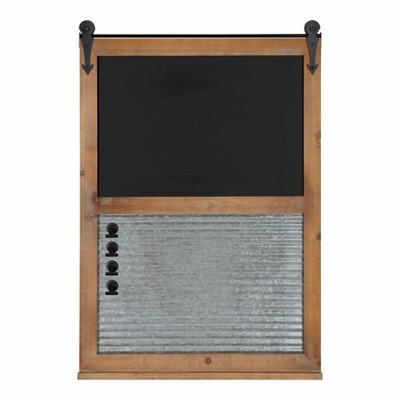 22" x 32" Cates Barn Door Wood Framed Wall Organizer Rustic Brown - Kate and Laurel