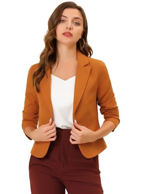 INSPIRE CHIC Women's Open Front Office Long Sleeve Lightweight Printed Floral Crop Suit Blazer