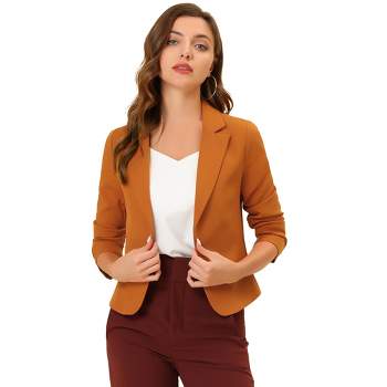 Allegra K Women's Open Front Office Work Crop Long Sleeve Suit Blazer