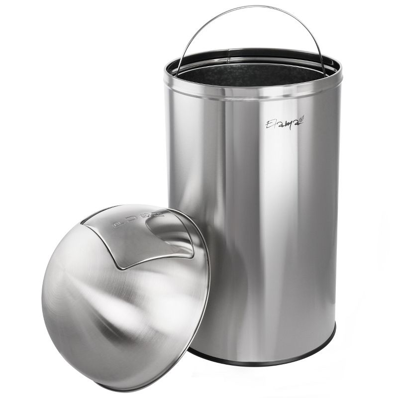 Elama 50 Liter Large 13 Gallon Push Lid Stainless Steel Cylindrical Home and Kitchen Trash Bin in Matte Silver, 5 of 8