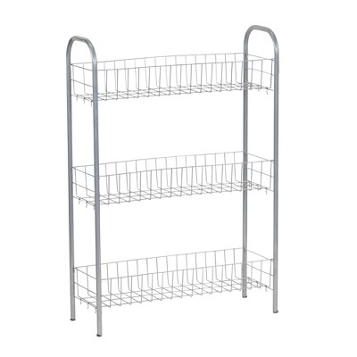 Household Essentials Slim Storage Cart, 3 Shelf Storage Cart with Wheels, Silver